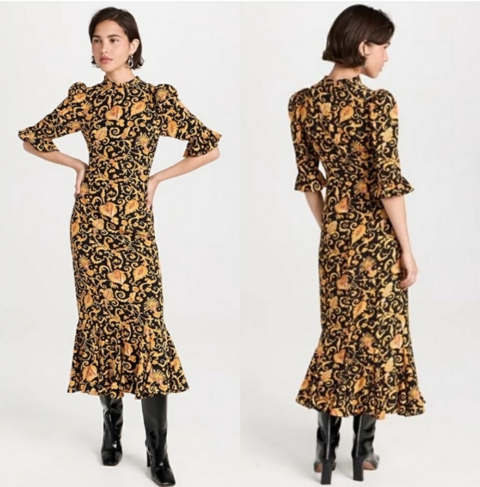 Rhode Felix dress black and yellow pattern
